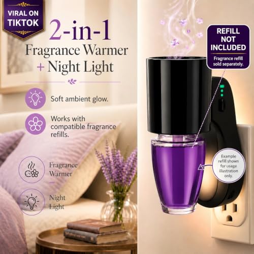 Black Wall Fragrance Plug with Night Light - 3 Intensity & Brightness Levels, 2 Pack