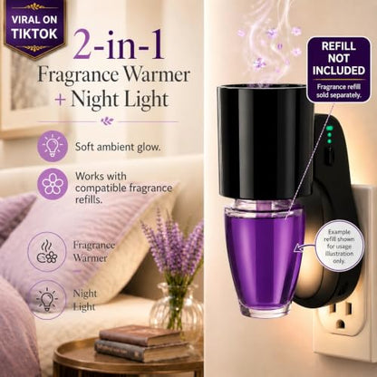 Black Wall Fragrance Plug with Night Light - 3 Intensity & Brightness Levels, 2 Pack