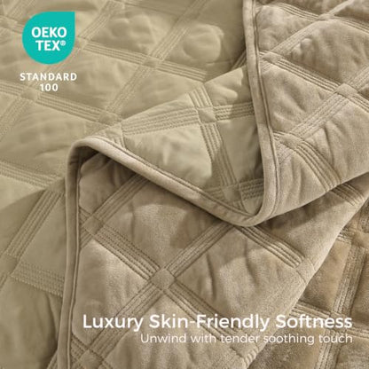 Wongs Beddings Diamond Lattice Velvet Quilt Set Queen Size Urban Taupe