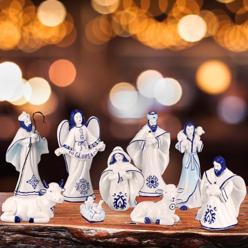9-Piece Delft Blue Nativity Set Figurines Christmas Decor