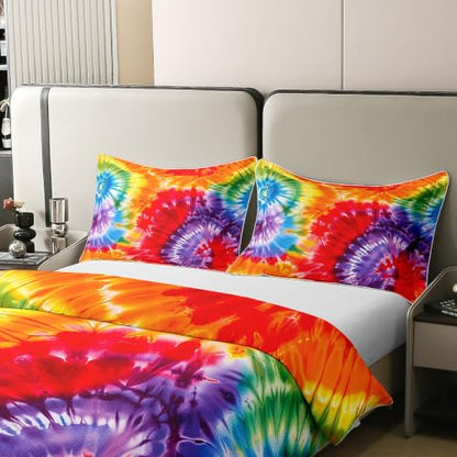 Rainbow Tie Dye Duvet Cover Set Twin Size 100% Cotton Bedding