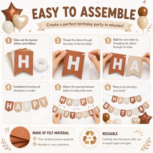 Brown Neutral Birthday Decorations Felt Happy Birthday Banner & Balloons - Variation of THIS listing