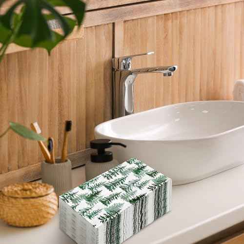 50Pcs Christmas Guest Napkins Disposable Watercolor Cedar Paper Napkins Winter Xmas Dinner Hand Napkins for Holiday Party Tableware Supplies