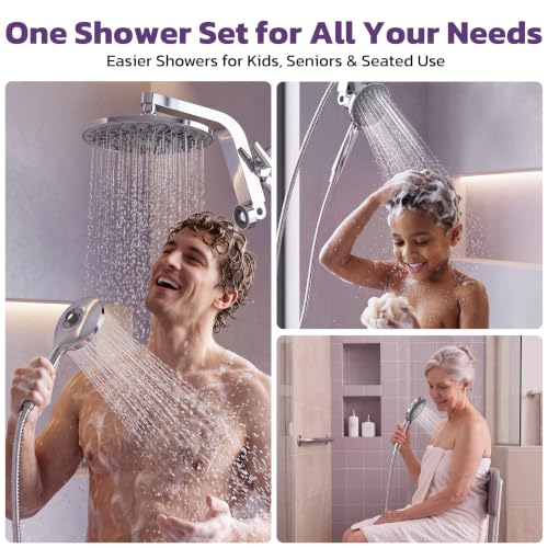 HOPOPRO Chrome Rain Shower Head with Handheld Dual Spray Combo