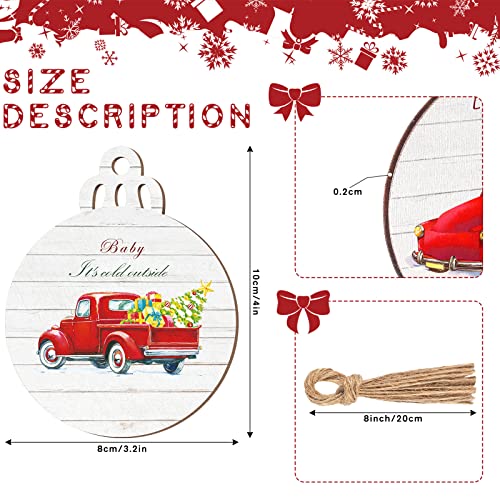 Retro 12 Pack Christmas Red Truck Wooden Tree Ornaments - Buffalo Plaid