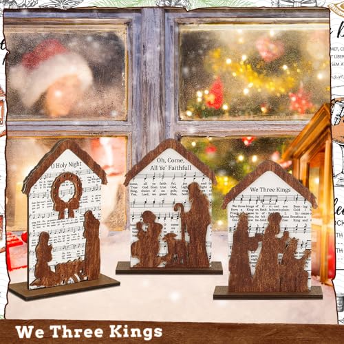 Nativity Music Sheet Christmas Decorations Set - Wooden Holiday Ornaments