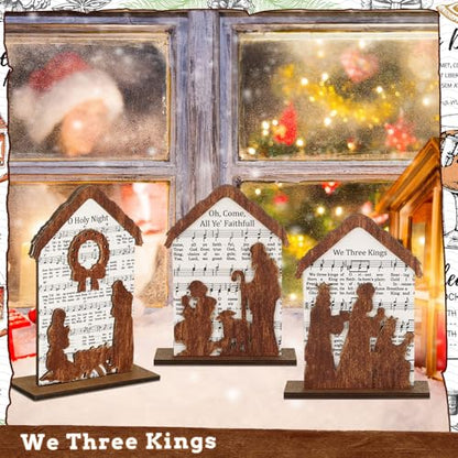 Nativity Music Sheet Christmas Decorations Set - Wooden Holiday Ornaments
