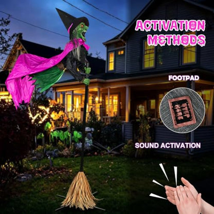 Outdoor Flying Witch Animatronic - 10.5FT Spooky Hovering Halloween Decor