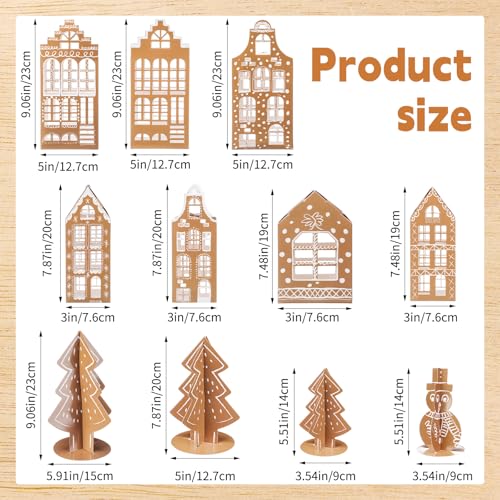 Christmas Gingerbread Village Set with Houses, Trees, Snowman - Holiday Decor