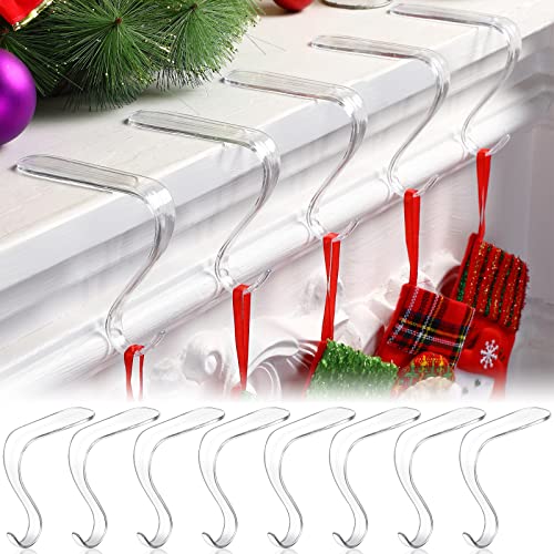 8-Piece Acrylic Christmas Stocking Hangers for Mantel - Clear, Non-Slip