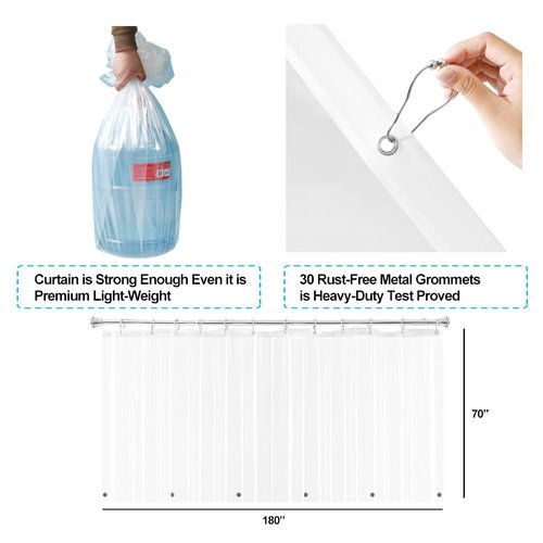 YISURE Clawfoot Tub Shower Curtain, Wrap Around Clear Shower Curtain Liner with 6 Bottom Magnets PEVA Extra Wide Bathtub Curtain for Bathroom Vintage Freestanding Tub 180’’W x 70’’L