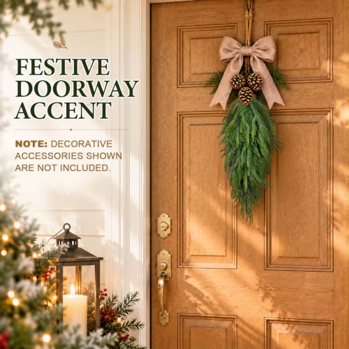 Artificial Christmas Teardrop Swag Set - Norfolk Green Gradient, 30 Inches, 2 Pack