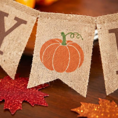 Fall Burlap Banner and Glitter Leaves Garland - Autumn Party Decor