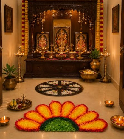Reusable Handmade Lotus Rangoli Mats Set of 4 for Diwali & Festive Decor