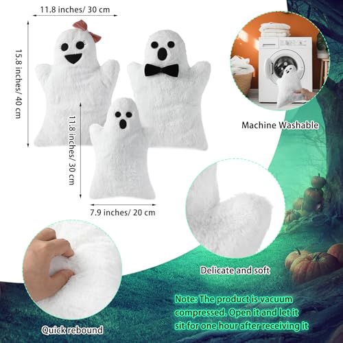Halloween Ghost Throw Pillows Set - Plush Decorative Cushions for Home & Party