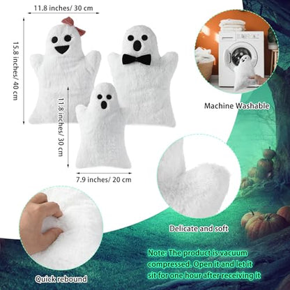 Halloween Ghost Throw Pillows Set - Plush Decorative Cushions for Home & Party