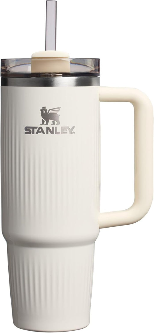 STANLEY Quencher H2.0 Tumbler - 30 Oz Insulated Stainless Steel Cup with Handle & Straw | BPA-Free Fluted Cream Gloss