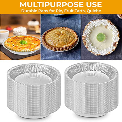 The Baker Celebrations 100 Aluminum Foil 6 inch Pie Pans, Disposable Baking Plates, Made in USA, Heavy Duty Tins, Mini Pies, Quiche and Tarts