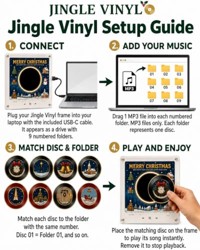 Christmas Vinyl Mini Record Player Fridge Magnet with 9 Discs - Santa Claus Variation