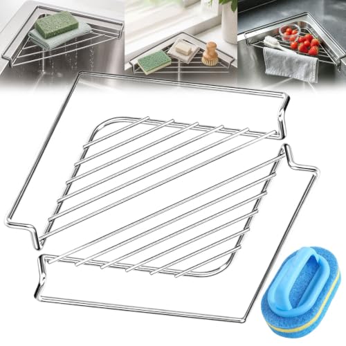 2 Pcs Stainless Steel Corner Sink Shelf Drying Rack Organizer - Space Saving Triangular Design