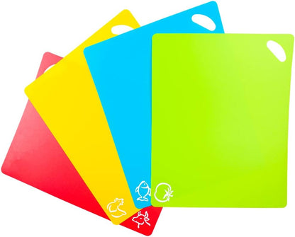 Skiennix Flexible Cutting Board Set - Easy-Grip Colored Mats for Cooking | 4-Piece Plastic Sheets