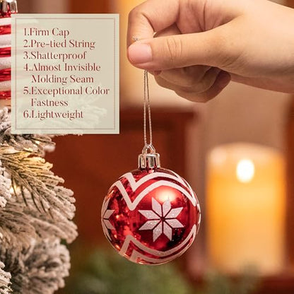 Valery Madelyn Red White Christmas Ornaments Set 24 pcs 2.36 Inch Tree Decorations