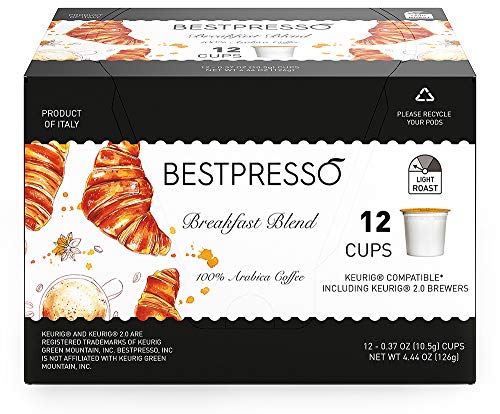 Bestpresso Coffee, Breakfast Blend Light Roast Single Serve K-Cup Pods, 96 Count (Compatible With 2.0 Keurig Brewers) 8 Packs Of 12 Cups