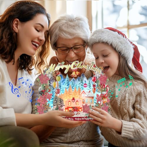 Pop Up Christmas Cards - 3D Musical Lights Up Woodland Winter Holiday Scene - Variation of THIS listing