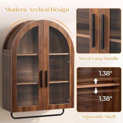 Walnut Wall-Mounted Bathroom Medicine Cabinet with Adjustable Shelves & Towel Bar - Karl Home