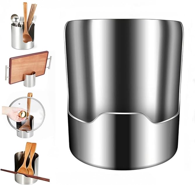 Stainless Steel Kitchen Utensil Holder 2-in-1 Pot Lid & Spoon Rest Organizer