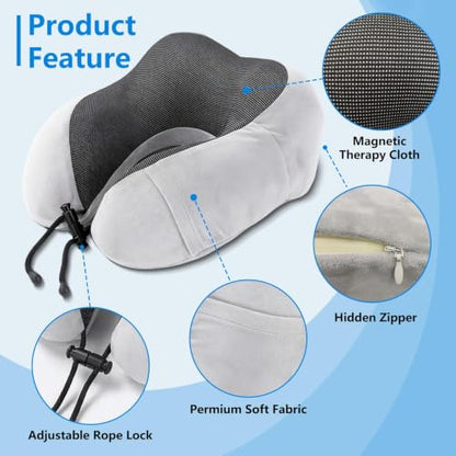 Travel Neck Pillow for Airplanes - Adjustable U-Shaped Support Cushion, Gray
