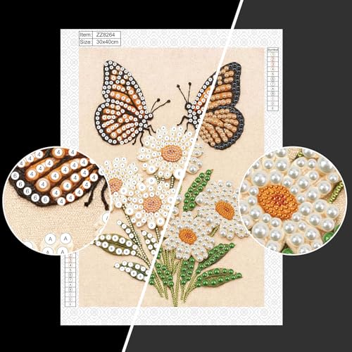 Pearl Butterfly Diamond Painting Kit for Adults and Beginners - Flower Variation, 12x16 Inch Home Wall Decor