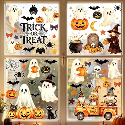 Halloween Window Cling Stickers - Ghost & Pumpkin Decor, Style 2