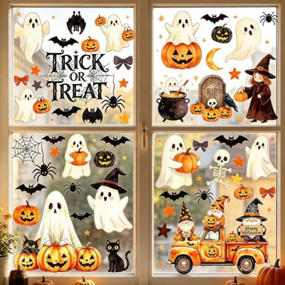 Halloween Window Cling Stickers - Ghost & Pumpkin Decor, Style 2