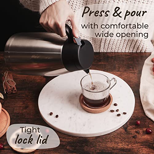 Pykal Thermal Coffee Carafe Stainless Steel - Heavy Duty Lab Tested Heat Retention - 2L (68 oz) Insulated Coffee Thermos Water & Beverage Dispenser - Premium Grade Thermal Pot Silver