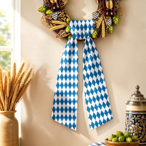 Oktoberfest Wreath Sash Set - Blue Checkered Front Door Decor