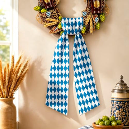 Oktoberfest Wreath Sash Set - Blue Checkered Front Door Decor