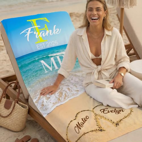 Personalized Couple Beach Towel with Names - Quick Dry Sandproof Gift for Weddings & Anniversaries