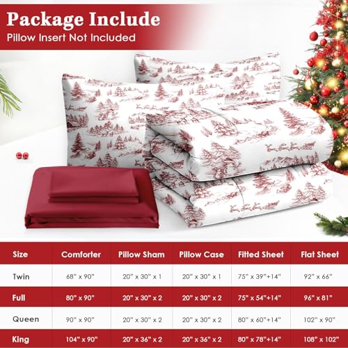 WeCozy Queen Christmas Comforter Set with Sheets - Vintage Holiday 7 Piece Winter Bedding