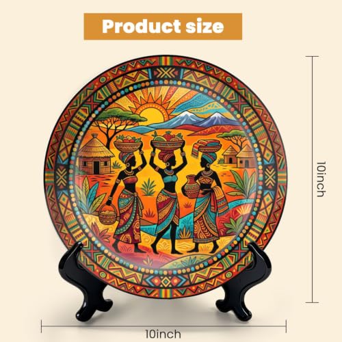 10-Inch Ceramic Decorative Plate with Stand & Wall Hook - African Style, Color7