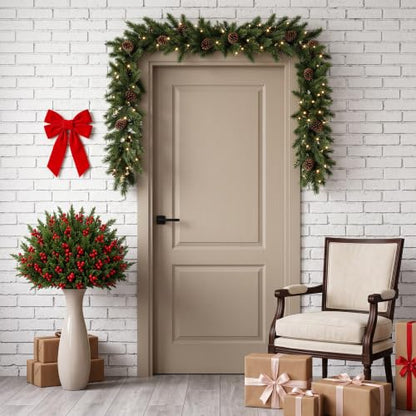 Snow Flocked Artificial Christmas Pine Stems with Red Berry Stems - 500 Pcs