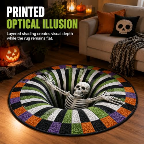 Skeleton 3D Halloween Rug Optical Illusion Floor Decor 47.2in - Style A