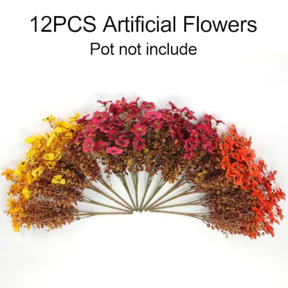 Artificial Fall Mums Flowers for Outdoors Porch Decoration - Burgundy, Orange, Yellow - 12 Bundles