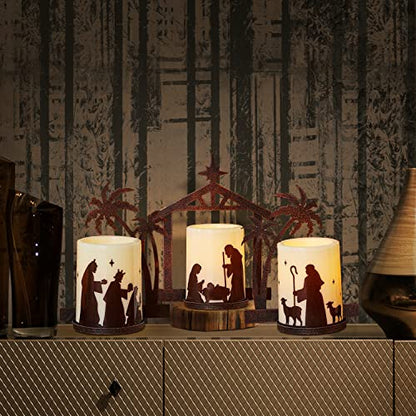 Flameless Nativity Candleholders Set of 3 Christmas Scene Decor