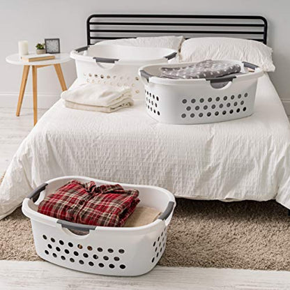 IRIS USA Laundry Basket Hamper Bag, Large Plastic 50L / 1.5 Bushel Dirty Clothes Sorter Bin Organizer for Blankets Bathroom Dorm Bedroom with Ventilation Holes Hip Hold Built-In Carry Handles, White