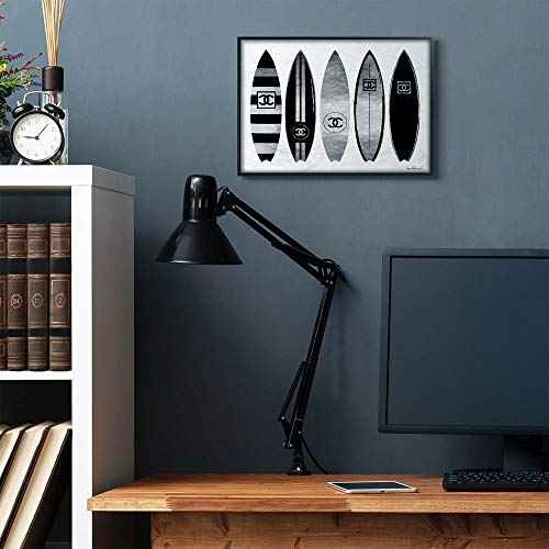 Stupell Industries Fashion Designer Surf Boards Black Silver Watercolor Framed Wall Art, 16x20, Multi-Color