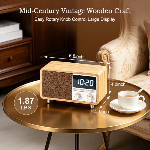 Portable Retro Bluetooth Radio Alarm Clock with FM Radio & LED Display