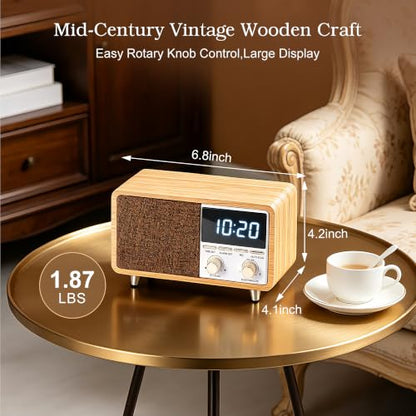 Portable Retro Bluetooth Radio Alarm Clock with FM Radio & LED Display