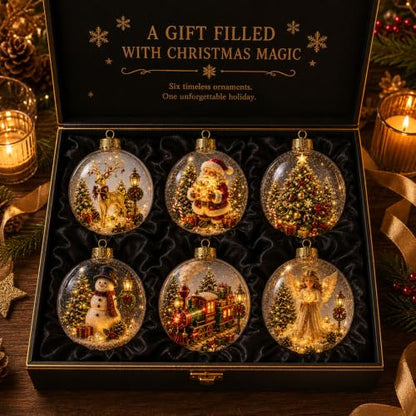 12pcs Glowing Christmas Ornaments Mini Gold Light-Up Holiday Decor with Scene Inside
