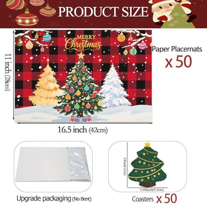 Christmas Tree Disposable Placemats & Coasters Set - 50 Pcs Holiday Table Decor